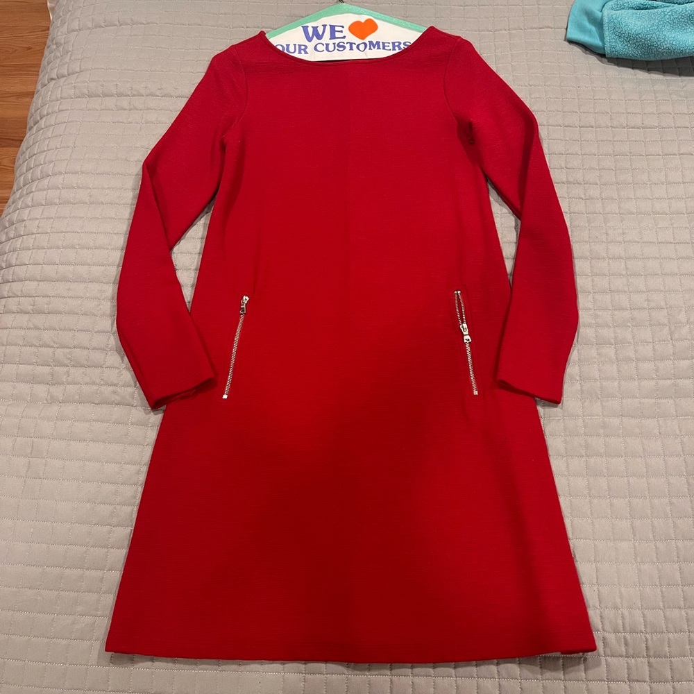 GAP red sweater dress - exposed silver zipper pockets-- well made - size XS